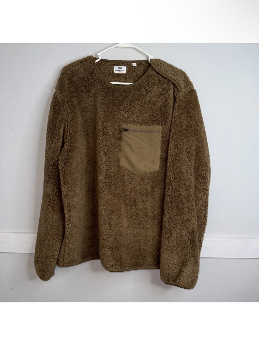 Uniqlo Engineered Garments Pullover Mens M Brown Fleece Snap Crew Zip Pocket